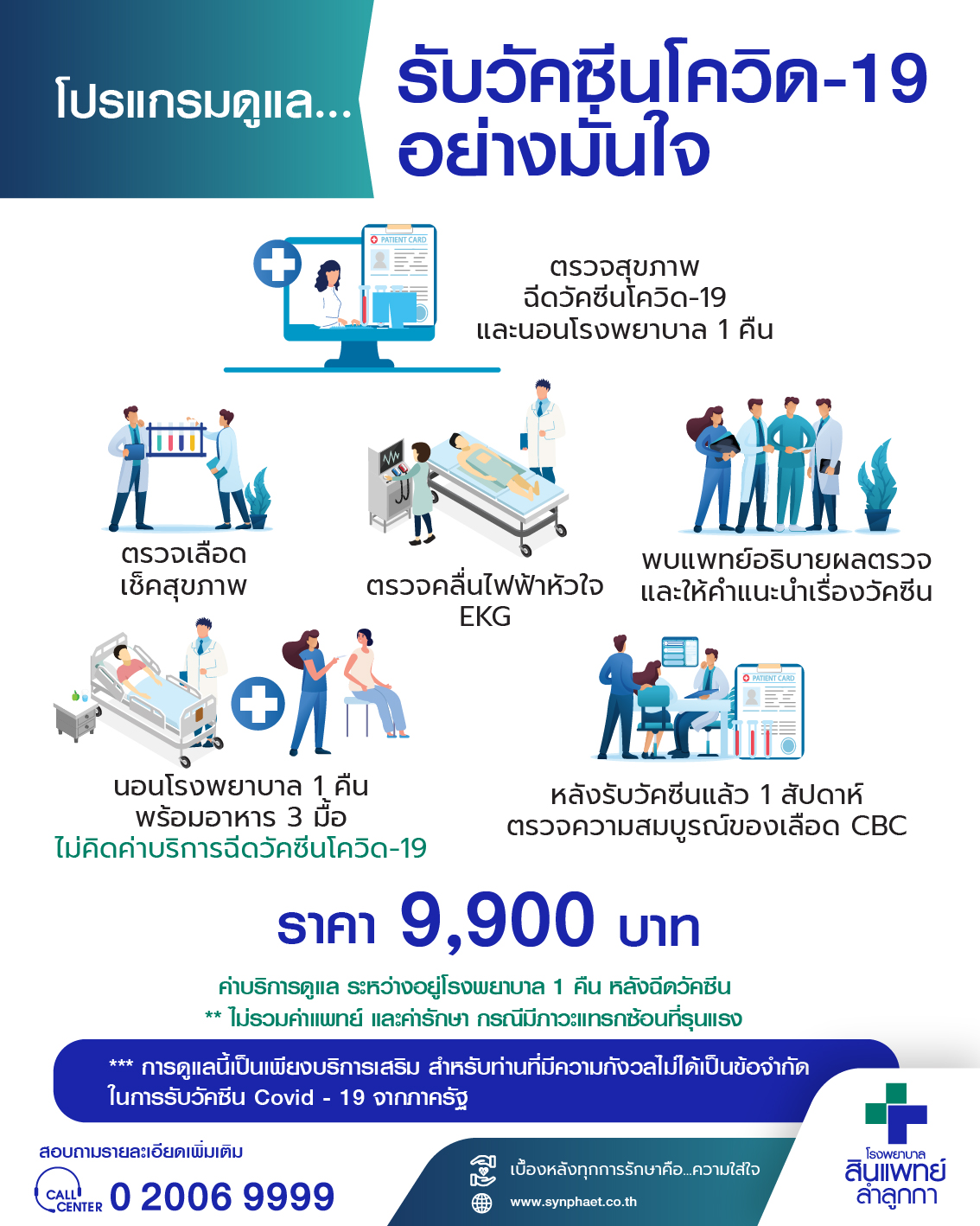 โปรแกรมดูแล รับวัคซีนโควิด-19 อย่างมั่นใจ | โรงพยาบาลสินแพทย์ ลำลูกกา โปรแกรมดูแล รับวัคซีนโควิด-19 อย่างมั่นใจ | โรงพยาบาลสินแพทย์ ลำลูกกา